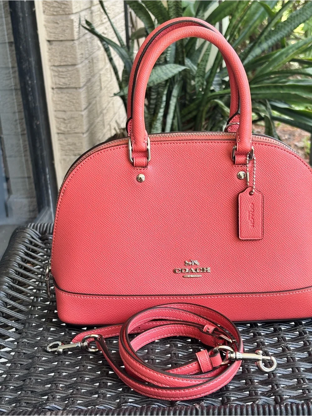 Coach Sierra Mini Satchel/Crossbody Bright Coral Pink Crossgrain Leather